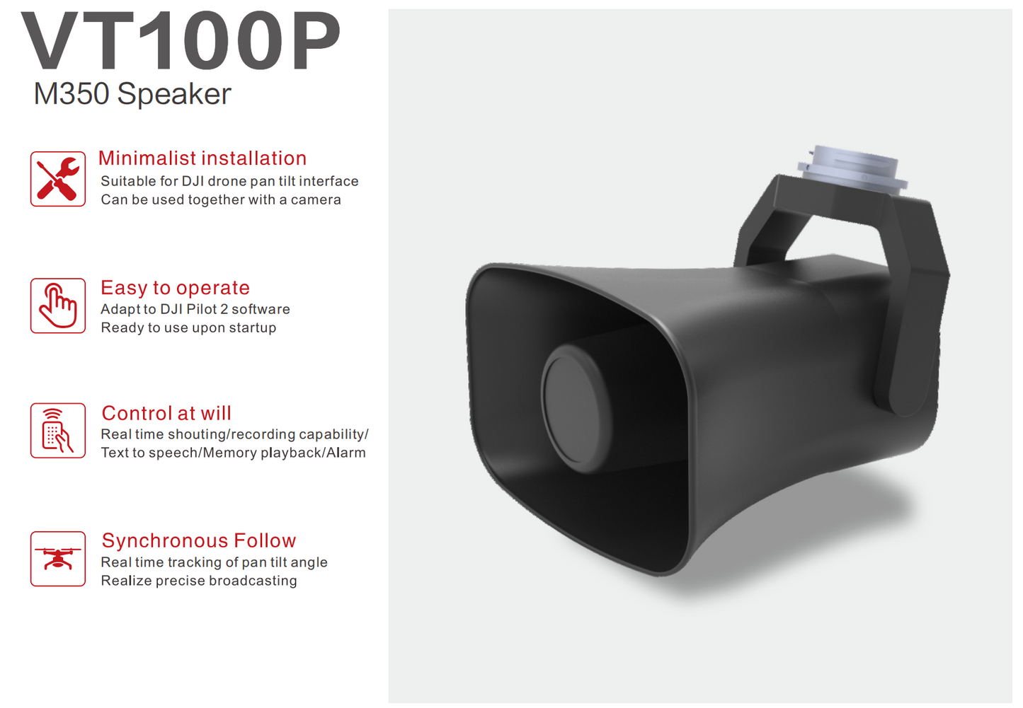 VT-100P Digital Voice Broadcast Mount for DJI M350/M300 RTK drones